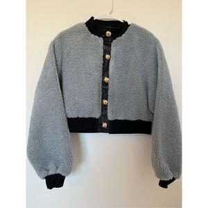 Jules Kae Cropped  Button Up Sherpa Teddy Jacket NEW